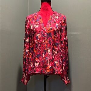 Parker Floral Silk Blend  V-Neck Women's Top Size Small